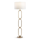 Gold chain-style floor lamp with a white shade on a white background