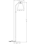 Black and white technical dimension diagram of a floor lamp, showing measurements for height, shade diameter, and base diameter.