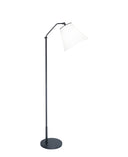 A modern floor lamp with a matte black adjustable metal stand and a white tapered conical shade, shown against a plain white background.