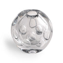 A clear glass decorative ball with a textured, bubbled pattern, photographed on a clean white background.