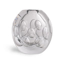 A clear glass vase with a rounded, organic shape and raised bubble-like patterns, shown on a clean white background.